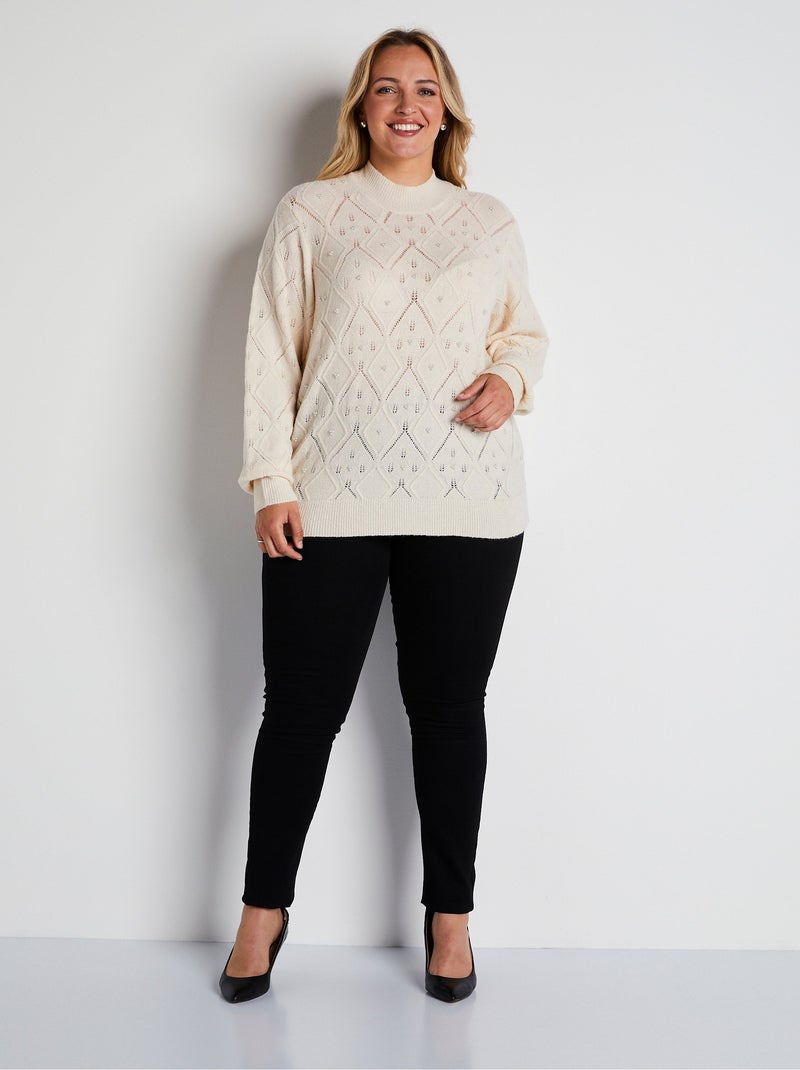 Jersey suave calado y pedrería con cuello alto - Afibel Crudo - Kiabi