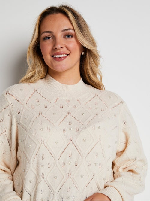 Jersey suave calado y pedrería con cuello alto - Afibel - Kiabi