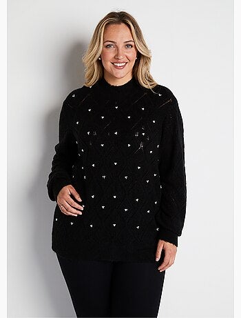 Jersey suave calado y pedrería con cuello alto - Afibel