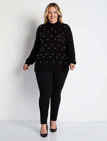 Jersey suave calado y pedrería con cuello alto - Afibel