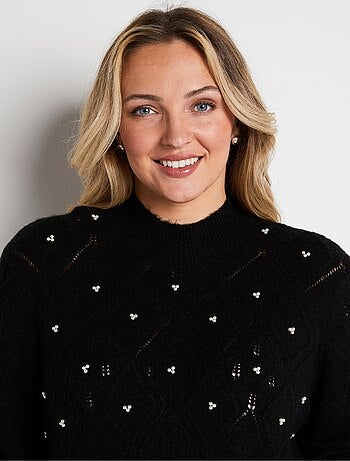 Jersey suave calado y pedrería con cuello alto - Afibel