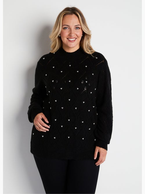 Jersey suave calado y pedrería con cuello alto - Afibel - Kiabi