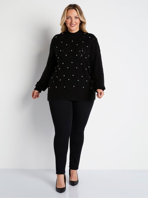 Jersey suave calado y pedrería con cuello alto - Afibel - Kiabi