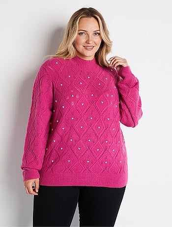 Jersey suave calado y pedrería con cuello alto - Afibel