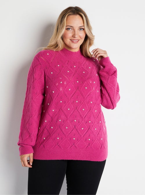 Jersey suave calado y pedrería con cuello alto - Afibel - Kiabi Jersey suave calado y pedrería con cuello alto - Afibel - Kiabi