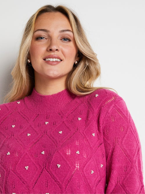 Jersey suave calado y pedrería con cuello alto - Afibel - Kiabi Jersey suave calado y pedrería con cuello alto - Afibel - Kiabi