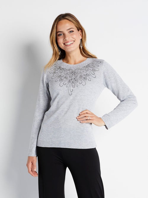 Jersey suave con cuello alto y strass - Afibel - Kiabi