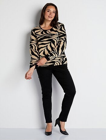 Jersey suave con cuello redondo en jacquard de cebra - Afibel