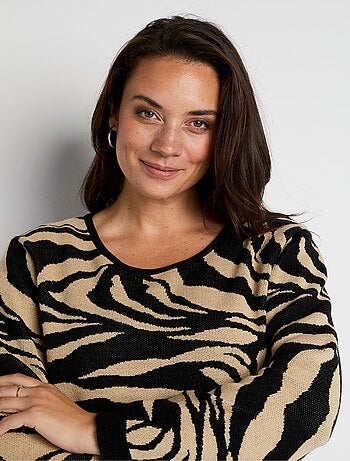 Jersey suave con cuello redondo en jacquard de cebra - Afibel