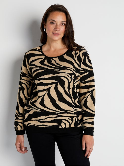 Jersey suave con cuello redondo en jacquard de cebra - Afibel - Kiabi