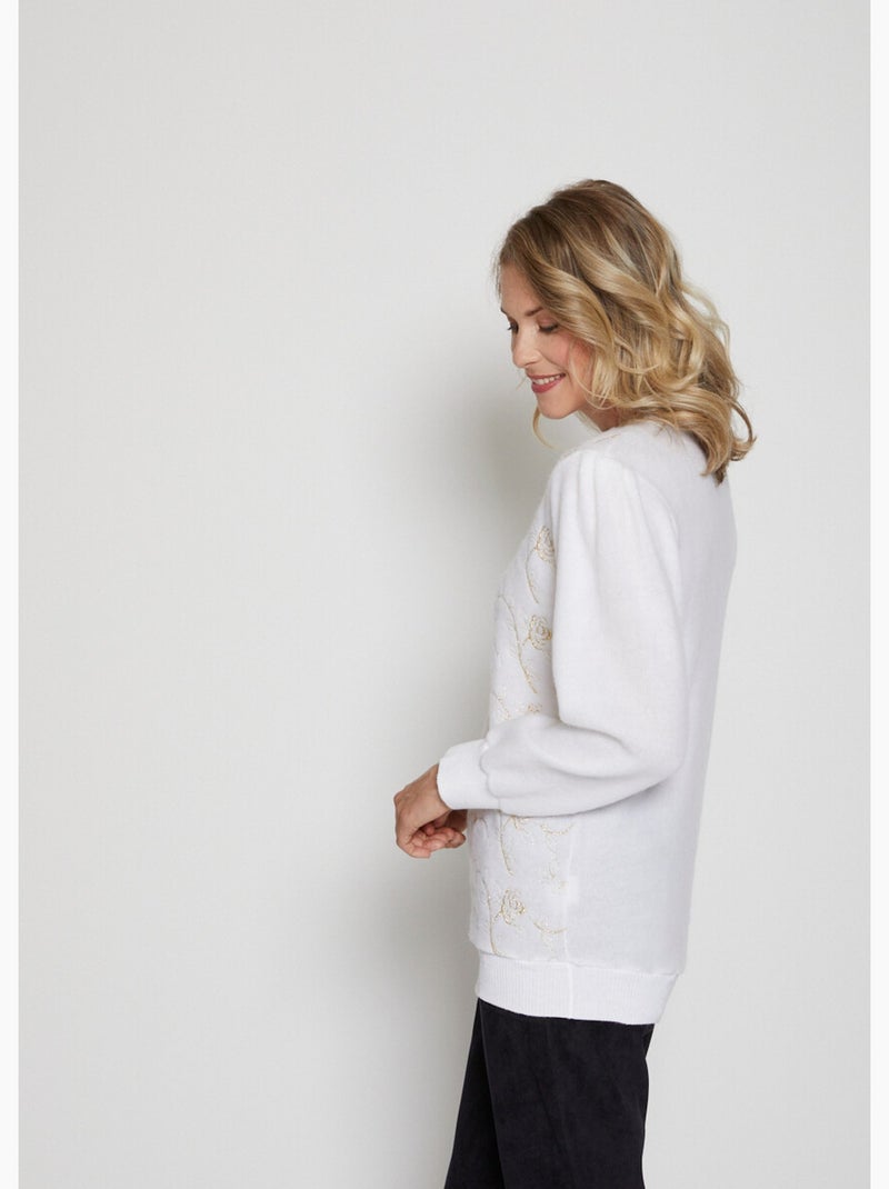 Jersey suave con cuello redondo y brillo - Afibel Blanco - Kiabi