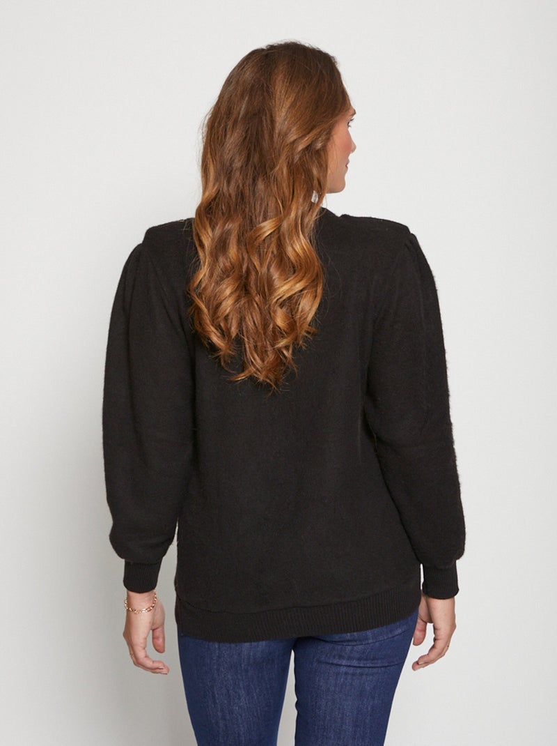Jersey suave con cuello redondo y brillo - Afibel Negro Dorado - Kiabi