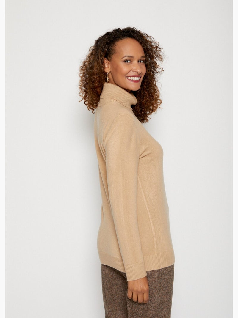Jersey suave de cuello vuelto y manga larga - Afibel Camel - Kiabi