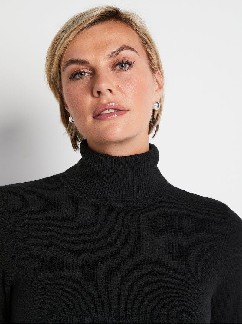 Jersey suave de cuello vuelto y manga larga - Afibel Negro - Kiabi