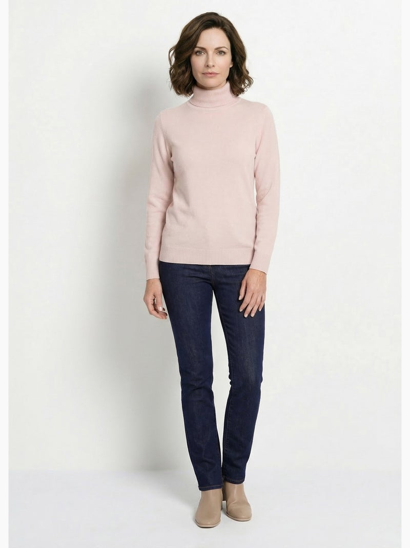 Jersey suave de cuello vuelto y manga larga - Afibel Rosa - Kiabi