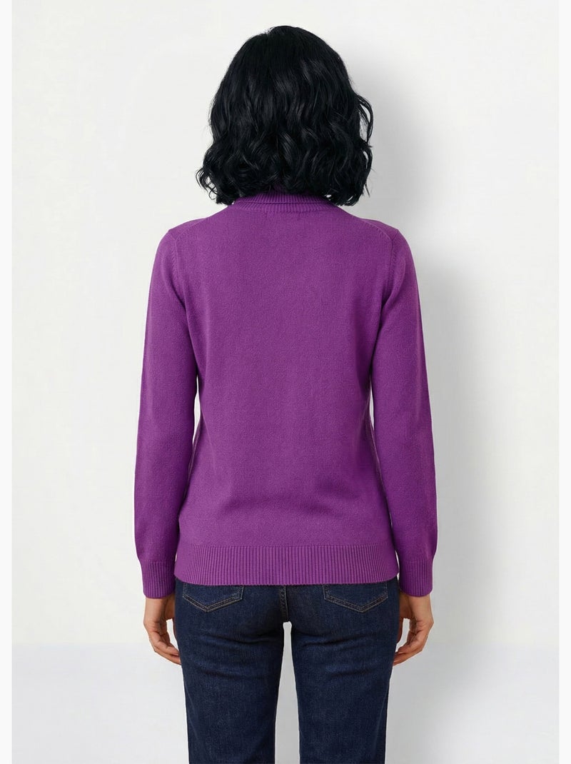 Jersey suave de cuello vuelto y manga larga - Afibel Violeta - Kiabi
