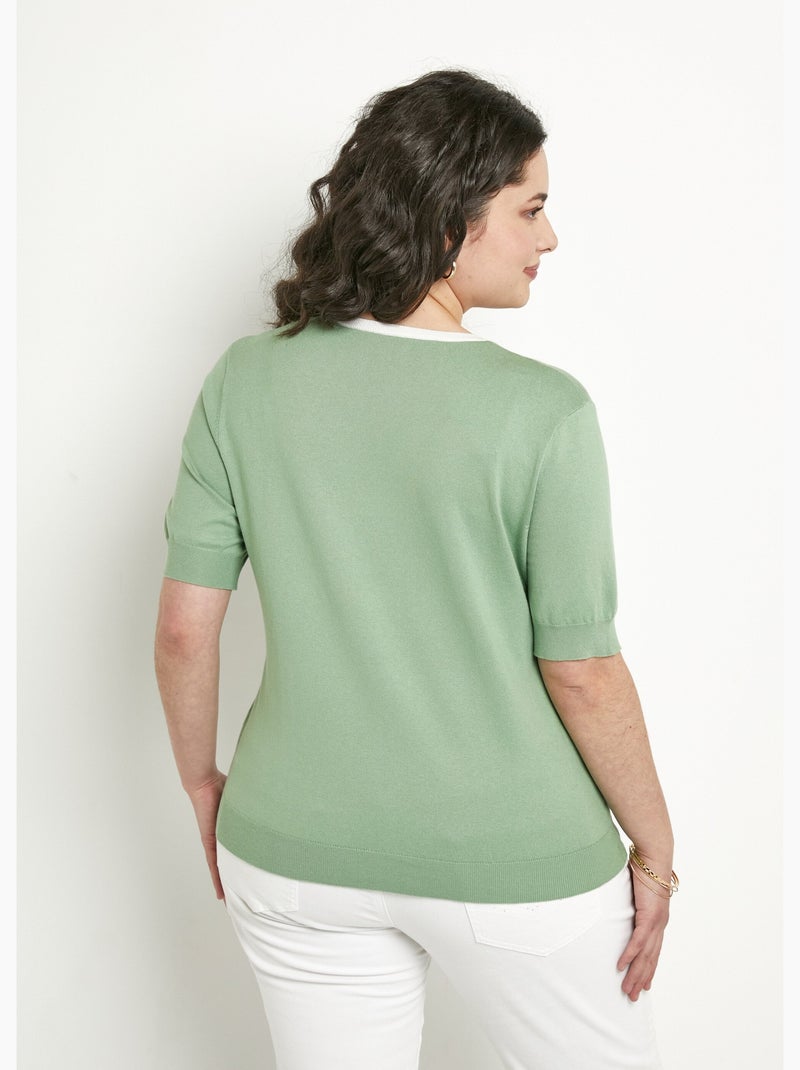 Jersey suave de manga corta y cuello redondo - Afibel Verde agua - Kiabi