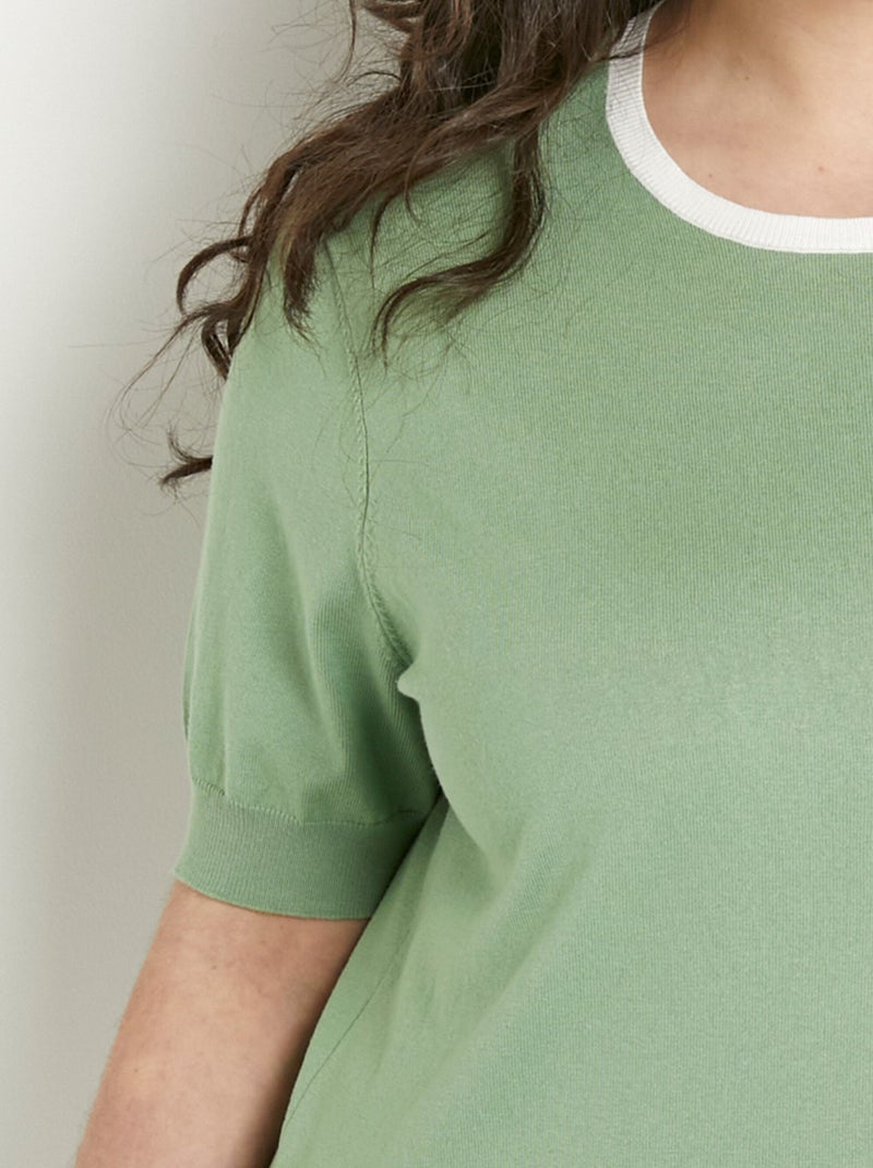Jersey suave de manga corta y cuello redondo - Afibel Verde agua - Kiabi
