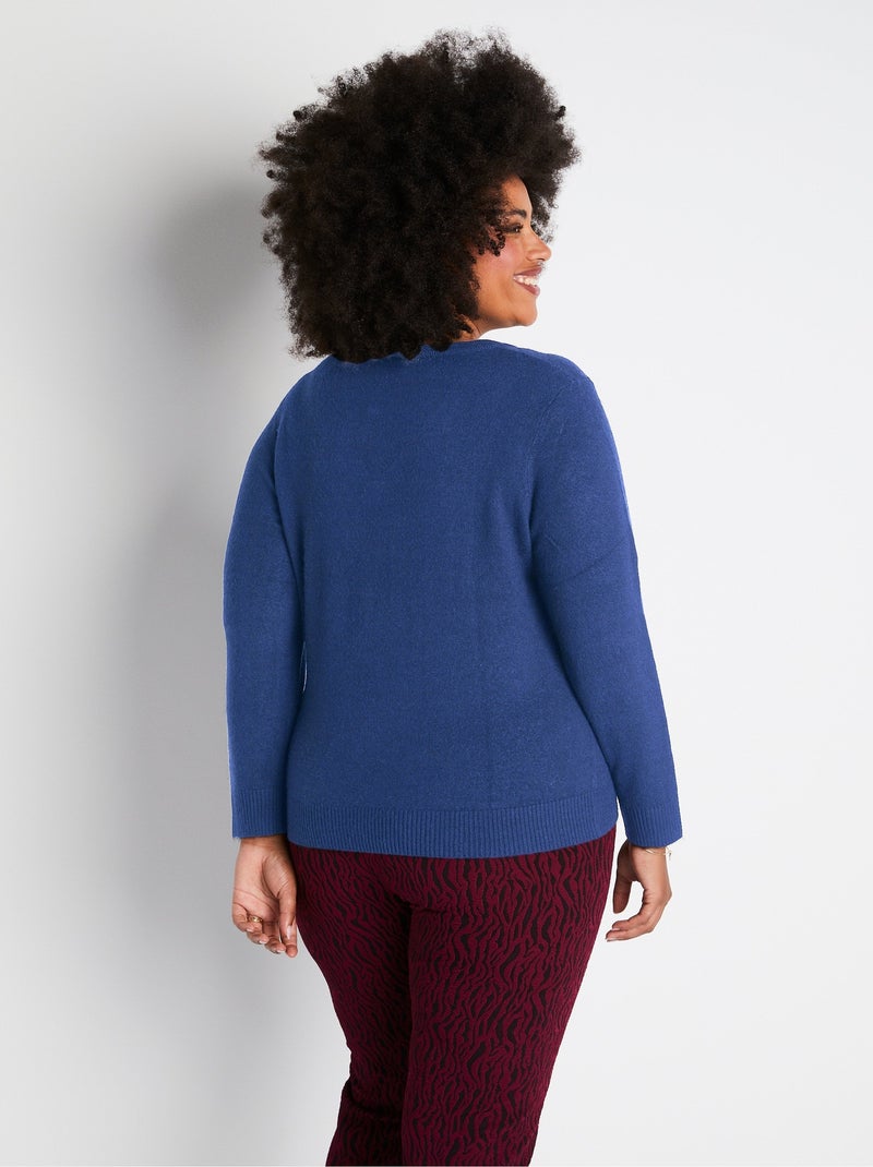 Jersey suave de manga larga con cuello en V - Afibel Azul - Kiabi