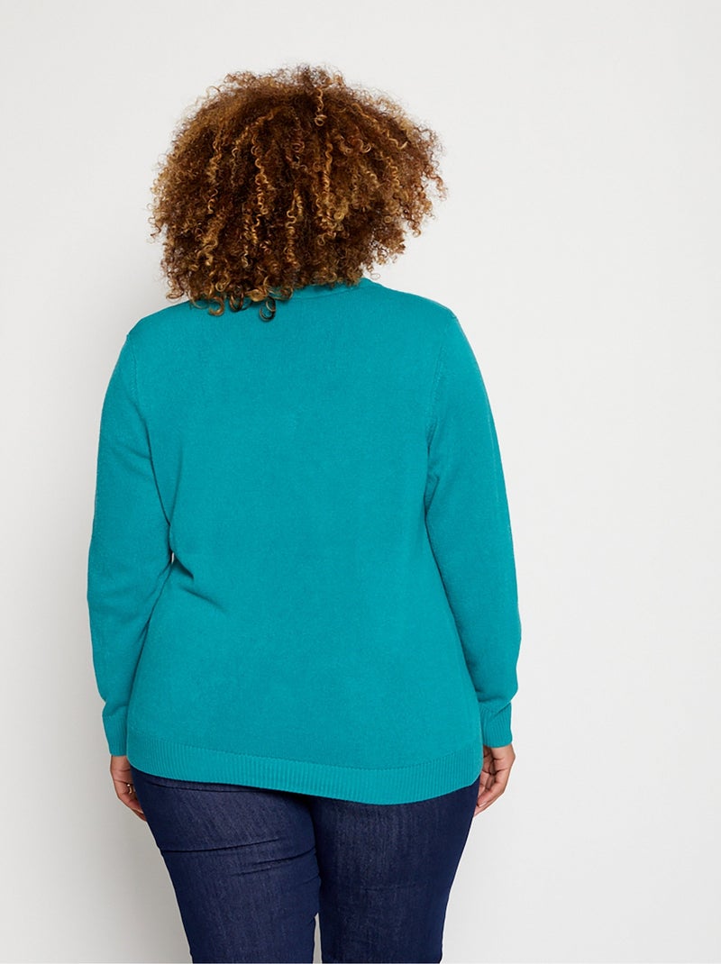 Jersey suave de manga larga con cuello en V - Afibel Verde - Kiabi