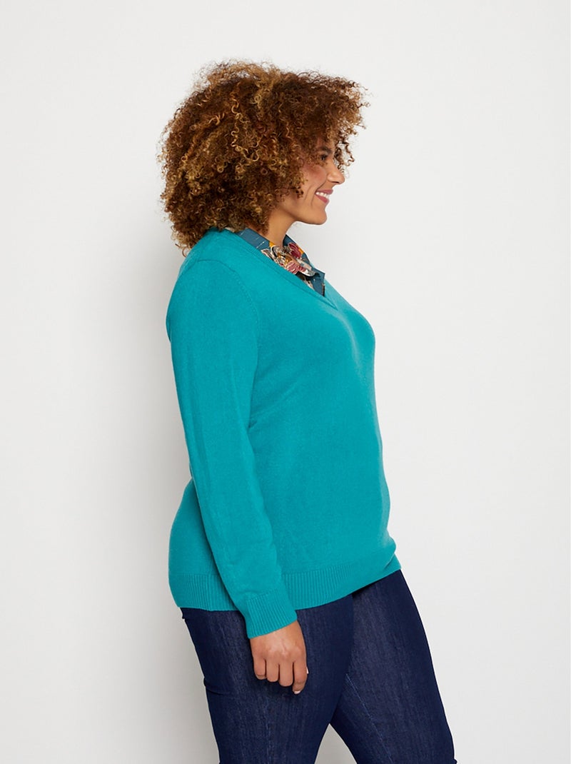 Jersey suave de manga larga con cuello en V - Afibel Verde - Kiabi