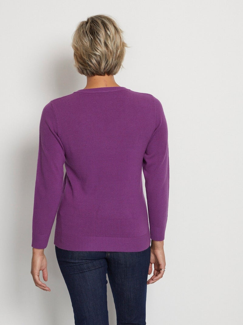 Jersey suave de manga larga con cuello en V - Afibel Violeta - Kiabi