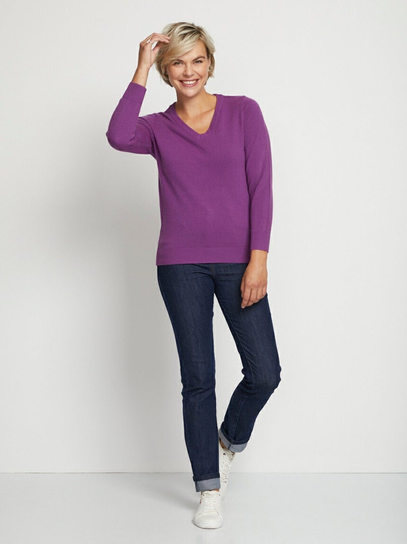 Jersey suave de manga larga con cuello en V - Afibel Violeta - Kiabi