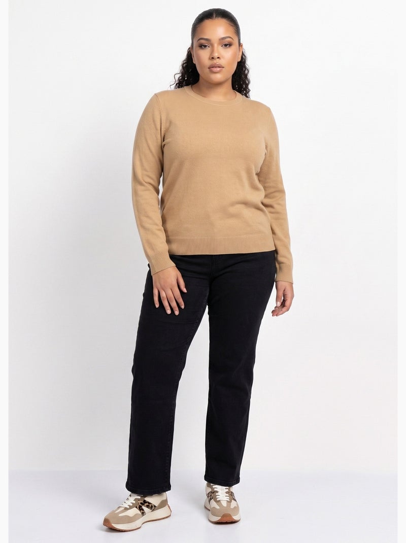 Jersey suave de manga larga con cuello redondo - afibel Camel - Kiabi