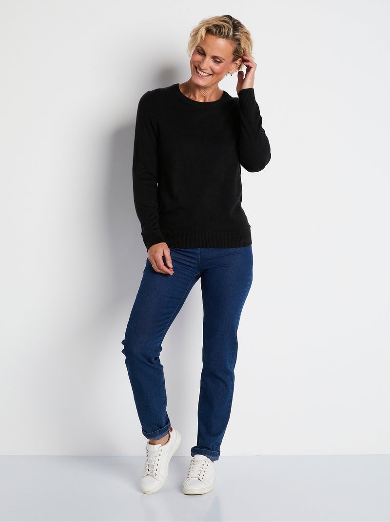 Jersey suave de manga larga con cuello redondo - Afibel Negro - Kiabi