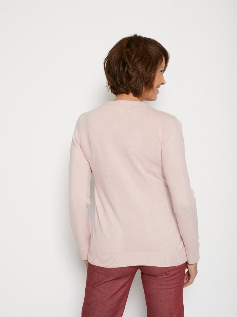 Jersey suave de manga larga con cuello redondo - Afibel Rosa - Kiabi