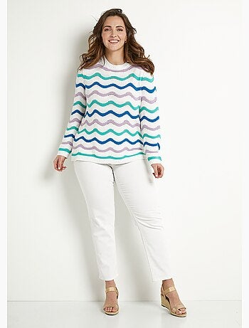 Jersey suave punto bobo rayas relieve cuello redondo - Afibel