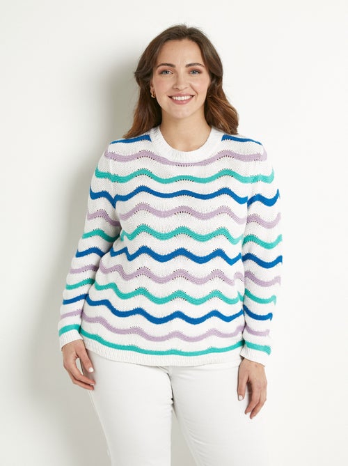 Jersey suave punto bobo rayas relieve cuello redondo - Afibel - Kiabi