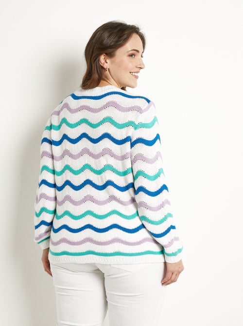 Jersey suave punto bobo rayas relieve cuello redondo - Afibel - Kiabi