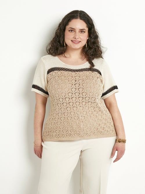 Jersey suave y brillante de manga corta y cuello redondo - Afibel - Kiabi