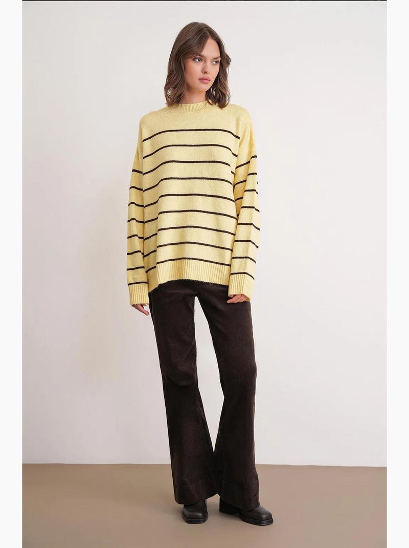 Jersey tipo pulóver de punto relajado a rayas con cuello redondo mixray Amarillo limón - Kiabi