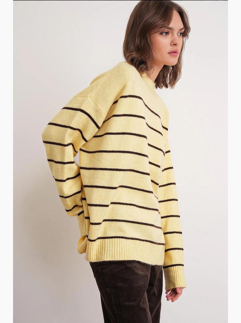 Jersey tipo pulóver de punto relajado a rayas con cuello redondo mixray Amarillo limón - Kiabi