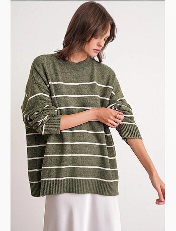 Jersey tipo pulóver de punto relajado a rayas con cuello redondo mixray