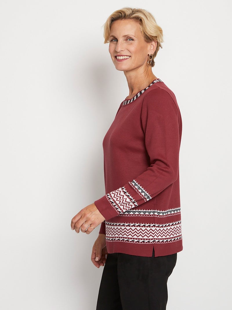 Jersey tipo túnica de largo medio en jacquard suave con cuello redondo - Afibel Burdeos - Kiabi