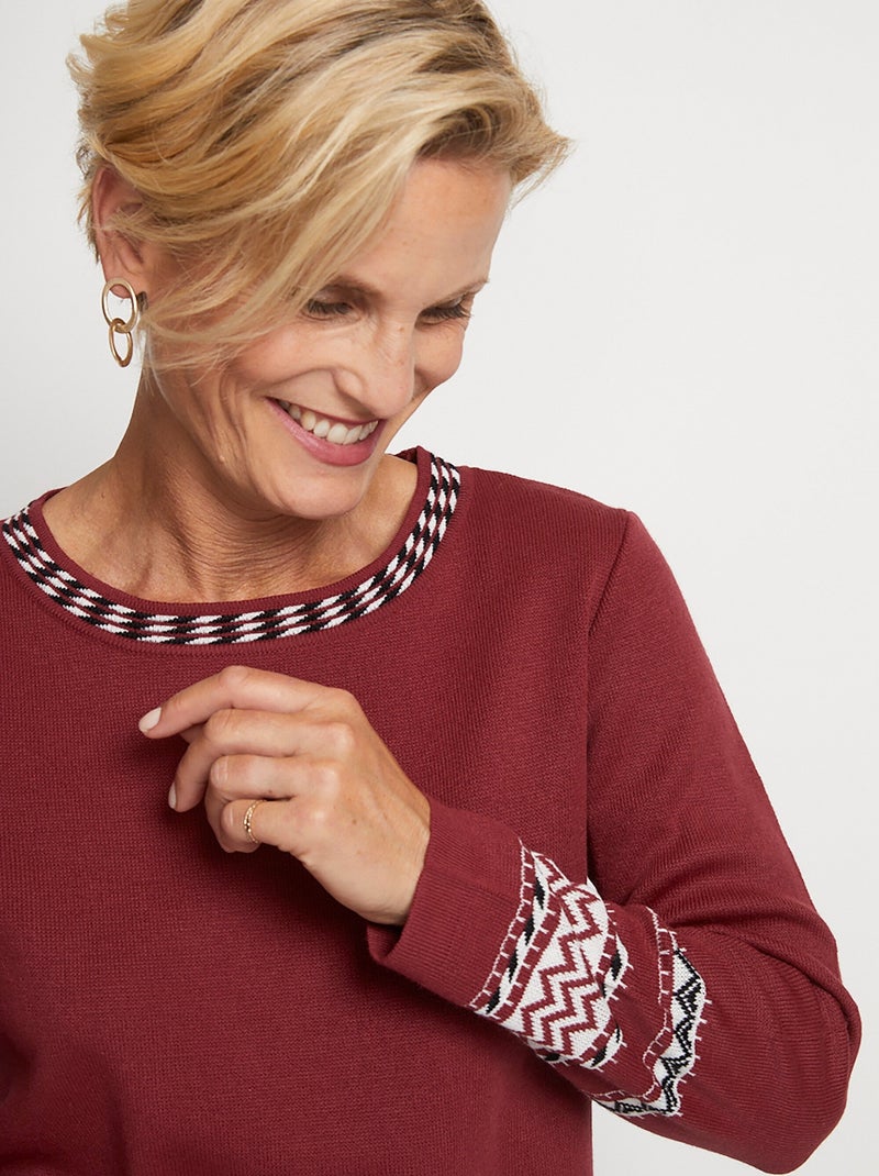 Jersey tipo túnica de largo medio en jacquard suave con cuello redondo - Afibel Burdeos - Kiabi