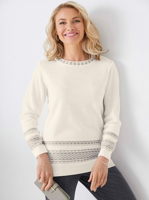 Jersey tipo túnica de largo medio en jacquard suave con cuello redondo - Afibel - Kiabi