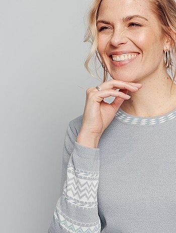 Jersey tipo túnica de largo medio en jacquard suave con cuello redondo - Afibel