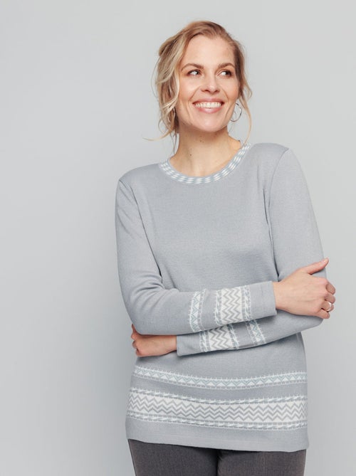 Jersey tipo túnica de largo medio en jacquard suave con cuello redondo - Afibel - Kiabi
