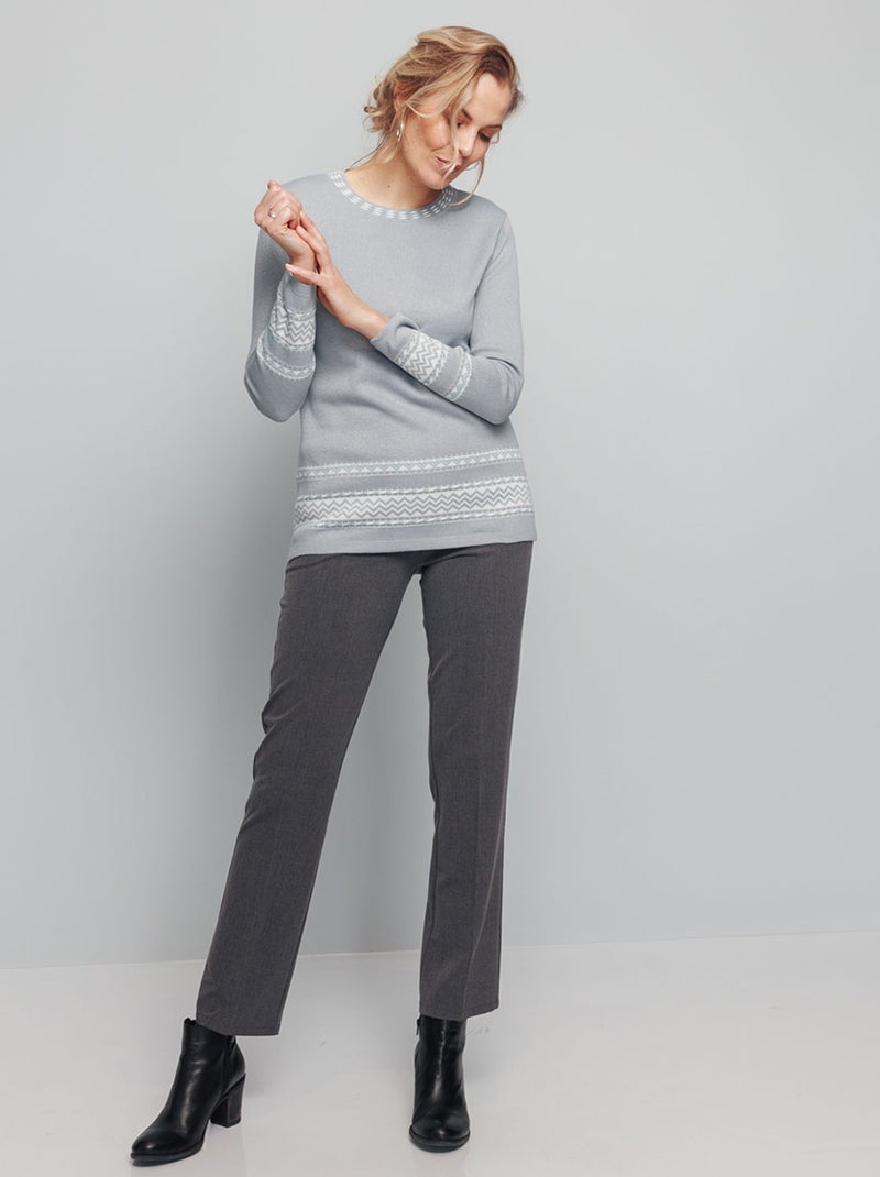 Jersey tipo túnica de largo medio en jacquard suave con cuello redondo - Afibel Gris - Kiabi