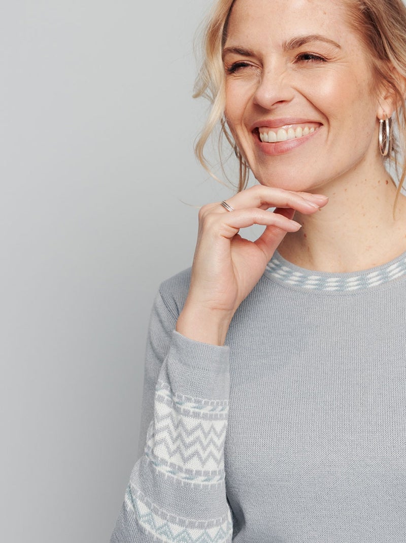 Jersey tipo túnica de largo medio en jacquard suave con cuello redondo - Afibel Gris - Kiabi