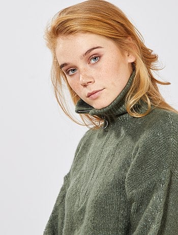 Jersey trenzado con cremallera en el cuello - Kiabi