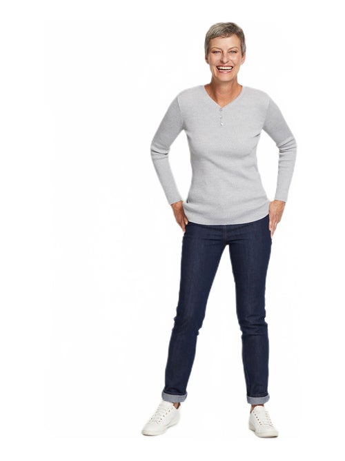 Jersey tunecino de escote con lana merino - Afibel - Kiabi Jersey tunecino de escote con lana merino - Afibel - Kiabi