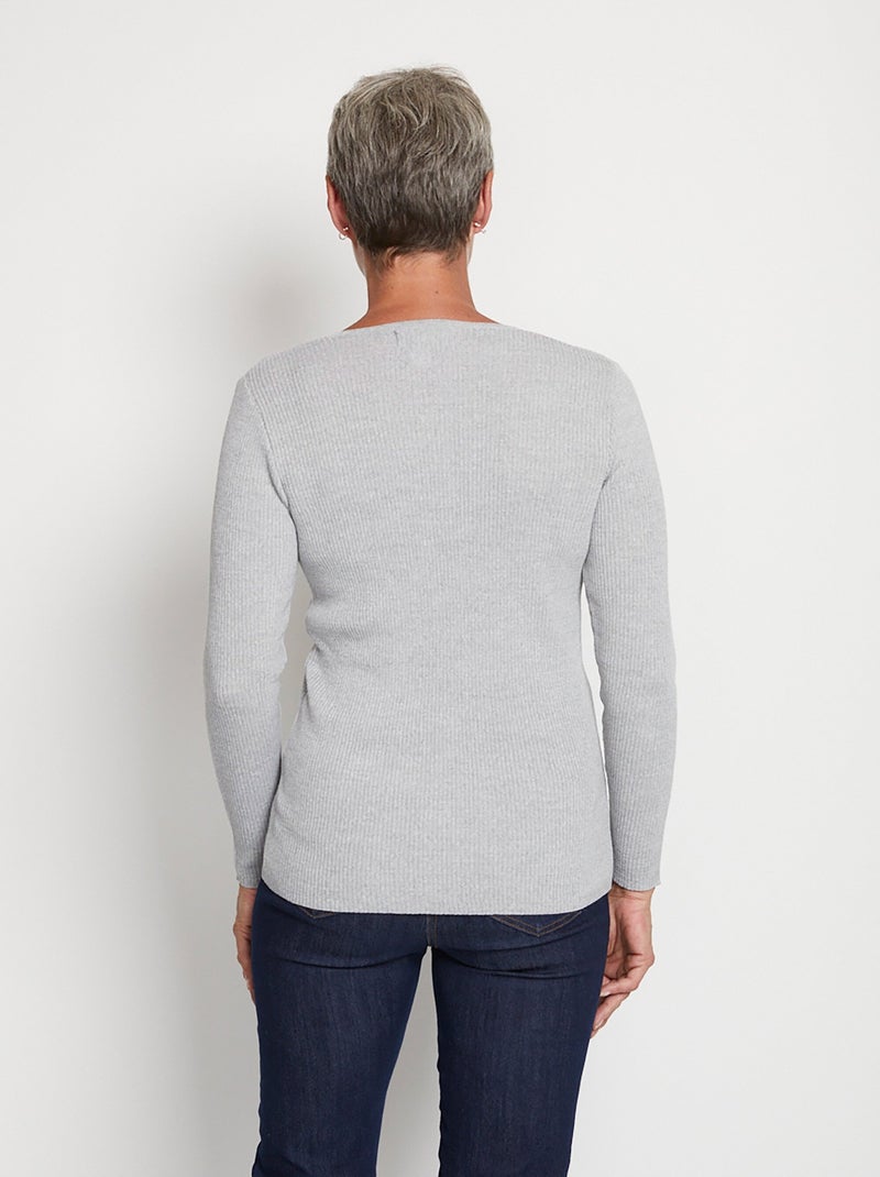 Jersey tunecino de escote con lana merino - Afibel Gris jaspeado - Kiabi