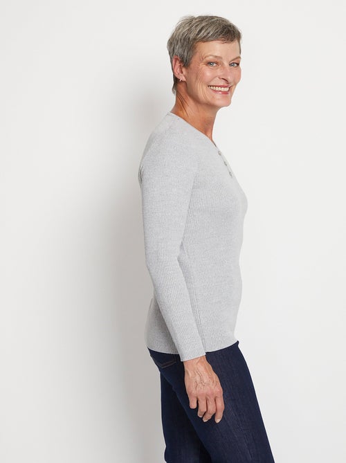 Jersey tunecino de escote con lana merino - Afibel - Kiabi