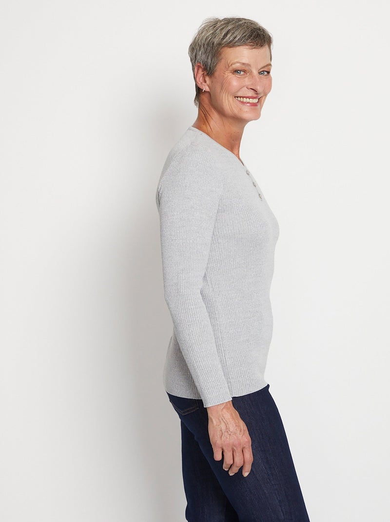 Jersey tunecino de escote con lana merino - Afibel Gris jaspeado - Kiabi