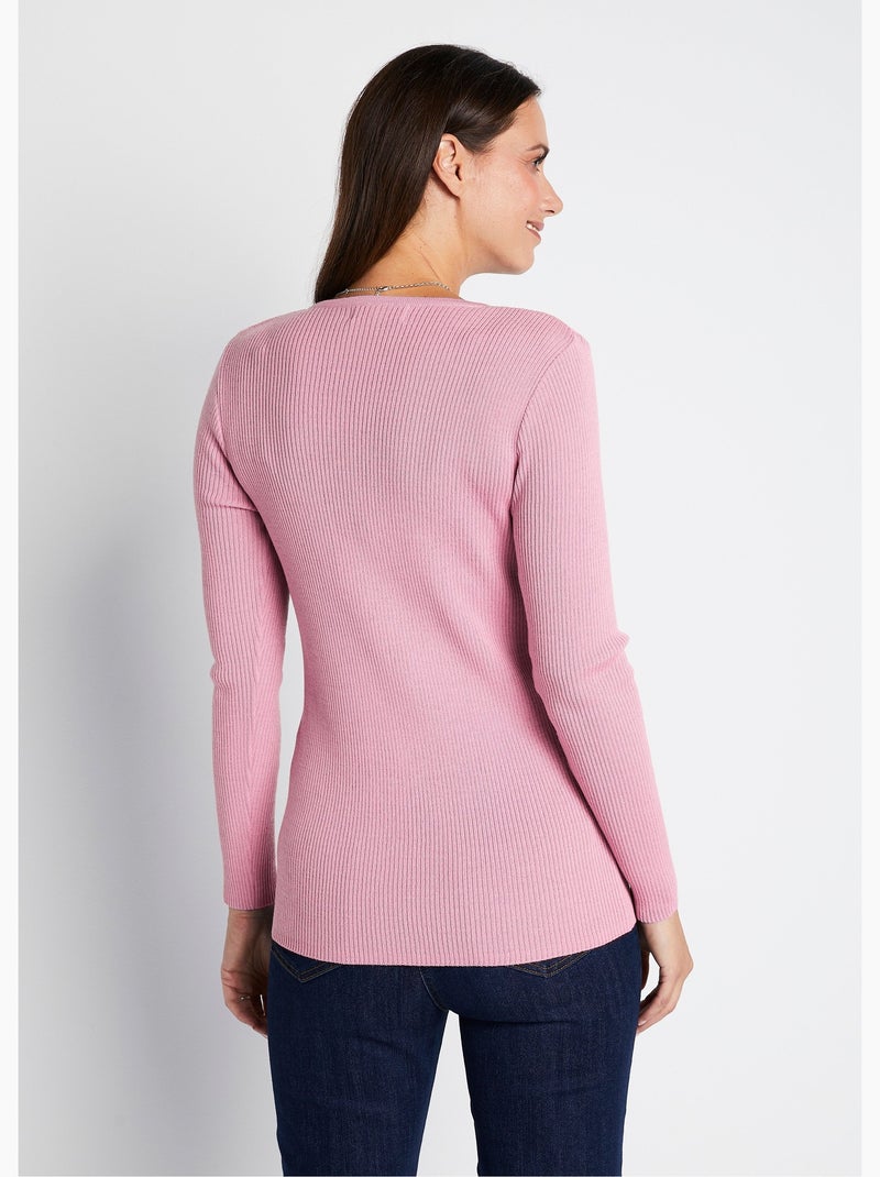 Jersey tunecino de escote con lana merino - Afibel Rose poudré - Kiabi